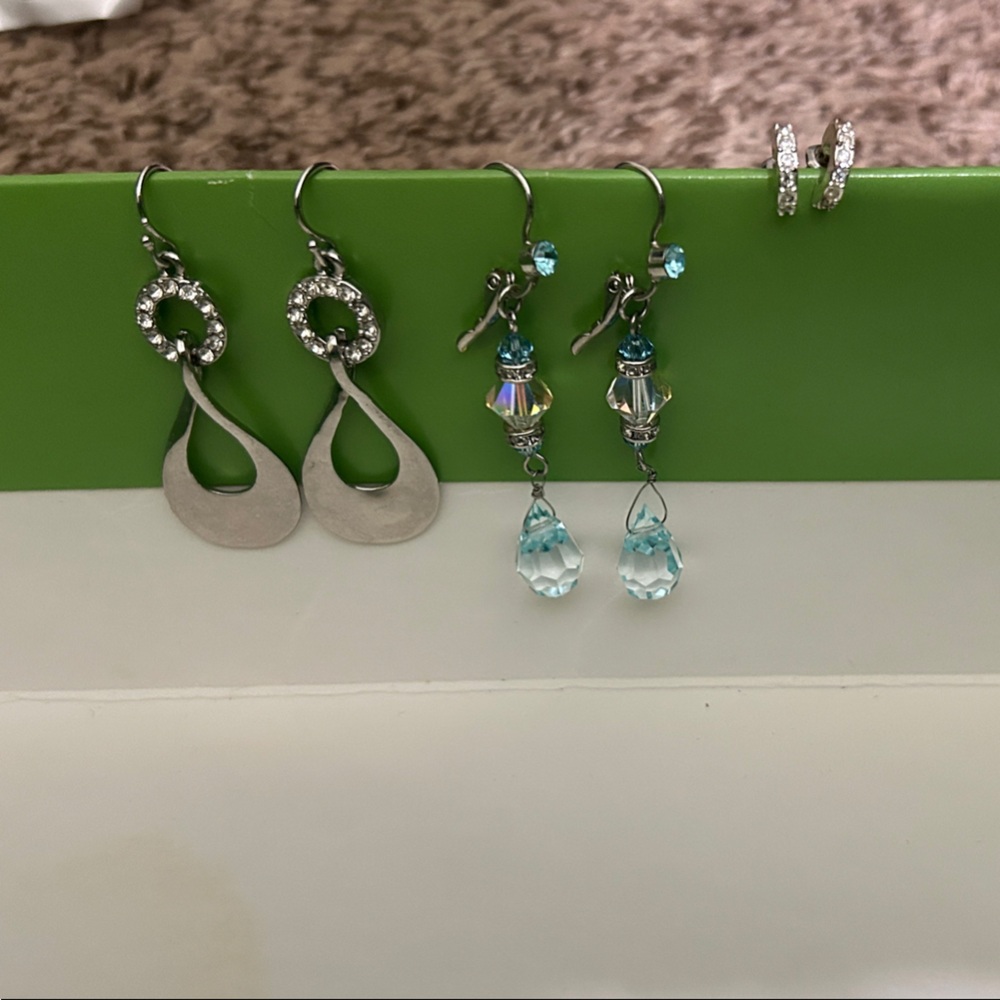 Elegant Silver and Blue Earrings Set